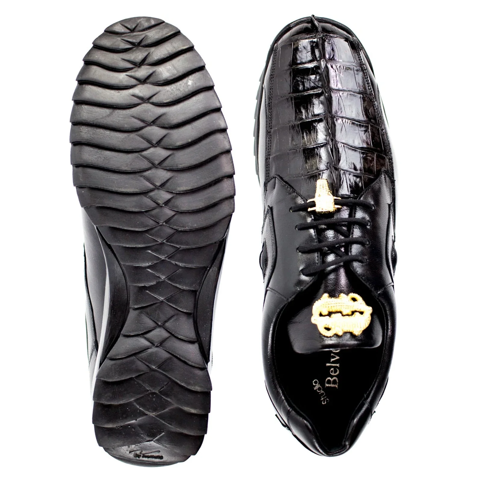 Men's Belvedere Vasco Calf & Crocodile Hornback Tail Sneaker in Black - Image 3