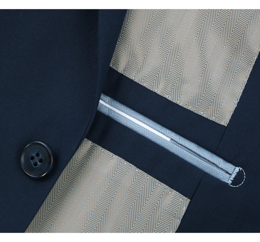 Mens Extra Long Basic Two Button Suit in Navy Blue - Image 4