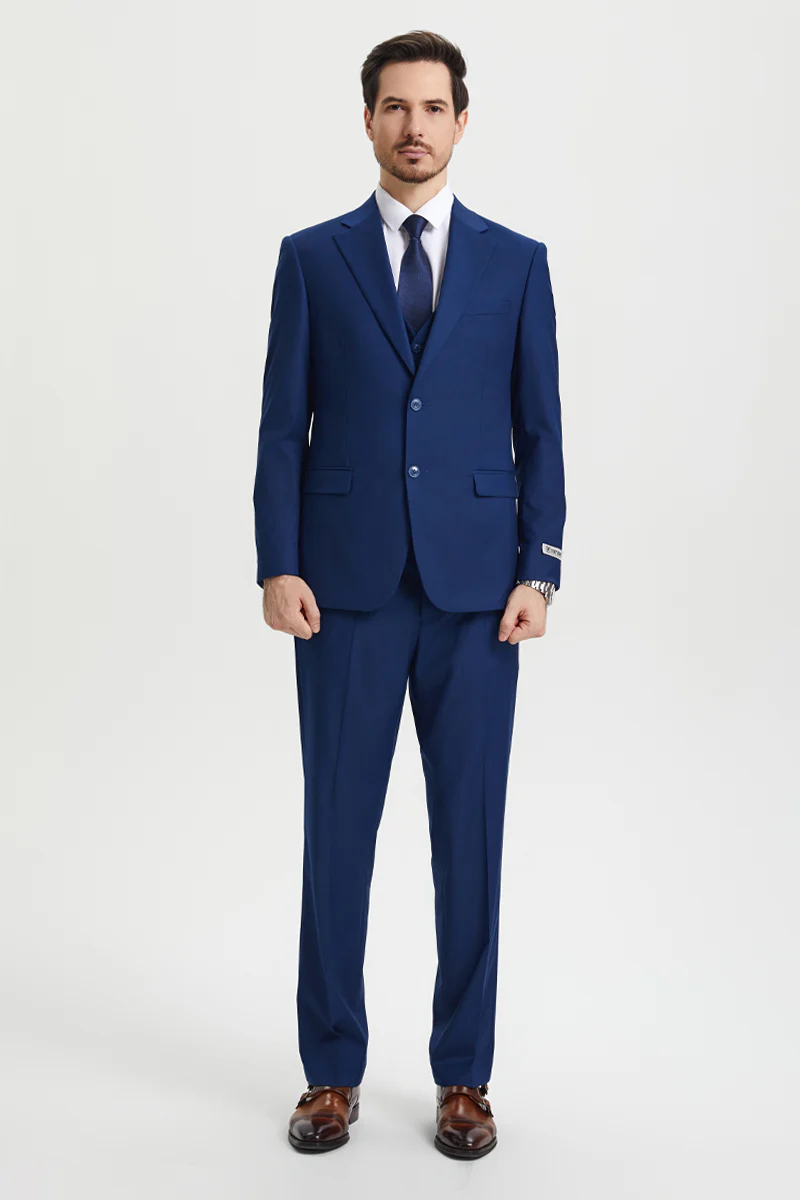 Men's Two Button Vested Stacy Adams Basic Designer Suit in Indigo Blue - Image 2